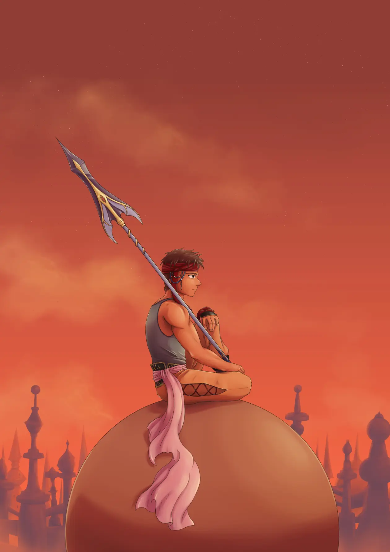 Lancer : illustration aux accents de fantasy d'un lancier dans le crépuscule.